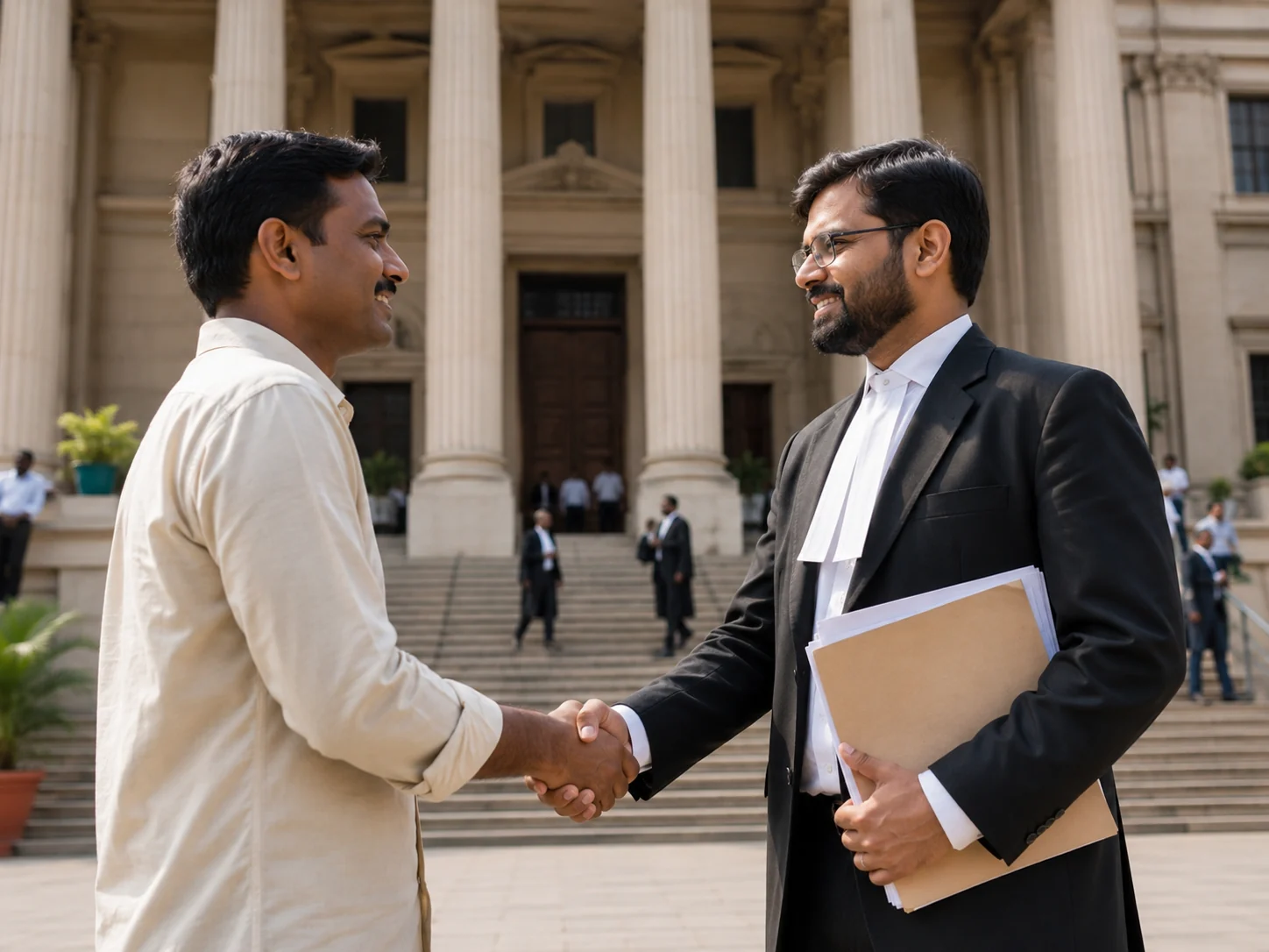 Illustrative meeting outside court